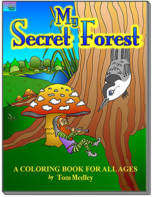 Full Color Cover of My Secret Forest Coloring Book and link to Amazon